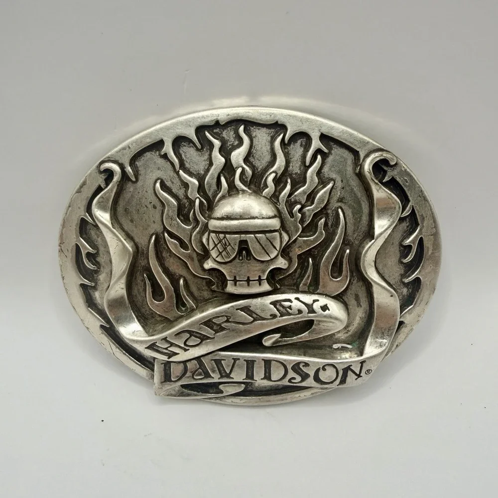 Harley Davidson Rare 2005 Flaming Skull With Goggles Belt Buckle And Box